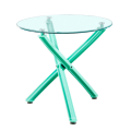 Wholesale Cheap Fashion Glass Top Colorful Cross legs Round Dining Table